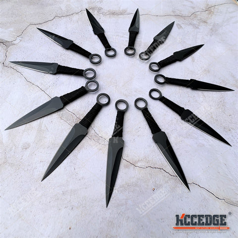 12PC 6" Black NINJA FULL TANG Throwing Knife Set w/ Nylon Zipper Case