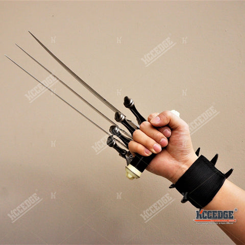 16.5" TRI-BLADE SKULL BONES WOLVERINE SKELETON HAND CLAW KNIFE Zombie Demon Skull & Bones with Armstrap