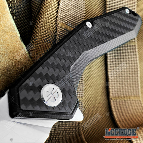 8" Tactical Knife Satin Finish D2 Steel Blade with Ball Bearing System Paired With G10 Handle Scales And Carbon Fiber