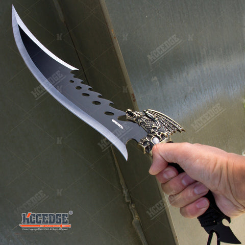 19" Tactical Camping Hunting Sword Dragon Skull Dagger Razor Sharp w/ Sheath