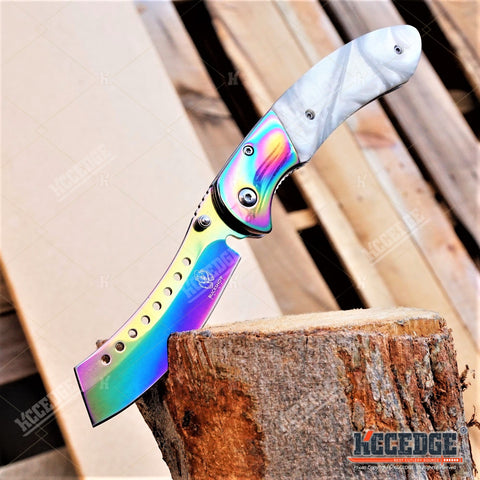 Little Cleaver Combo 2 PC OUTDOOR EDC Miniature 6.5" CLEAVER + BUCKSHOT SHAVER Style 8" Cleaver RAZOR Blade Assisted Open Folding Pocket Knives Gift Set