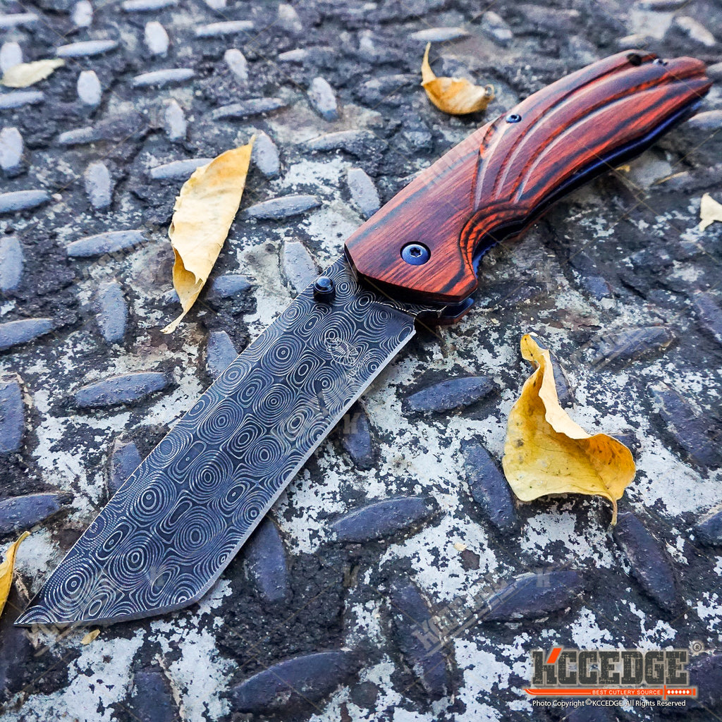 BUCKSHOT Gold Damascus Assisted Opening Folding Knife (Stainless Steel, Liner Lock)
