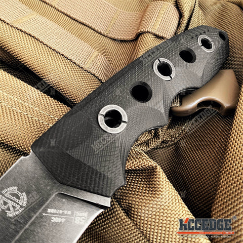 9" Full Tang Tactical Fixed Blade Knife G10 Handle w/ Kydex Sheath And Multi-Mount Molle Clip 58-59 HRC 440C Stainless Steel Blade 4mm Thick Blade With Black Stonewash Finish