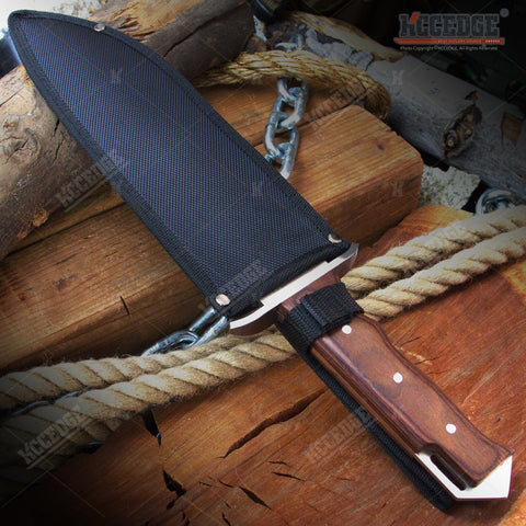 16" Saw Back Fixed Blade Knife Bowie Hunting Survival Wood w/ Sheath