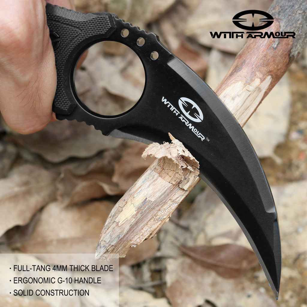 8.5 Full Tang Tactical Karambit Combat Gut Hook HIKING Fixed Razor Blade  Knife Galaxy - Custom Engraved