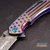 Image of 8" USA FLAG OUTDOOR CAMPING SPRING ASSISTED KNIFE W/ DAMASCUS ETCHED BLADE