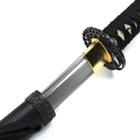 40.5" Handmade BLACK SAMURAI KATANA Sharp SWORD w/Classic Crane MUSASHI TSUBA