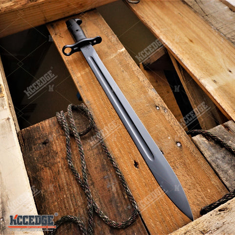 20" WWII M1 GARAND STYLE BAYONET KNIFE Military Tactical Hunting Fixed Parkerized Steel Black Blade Full Tang + SCABBARD w/ Belt Hanger