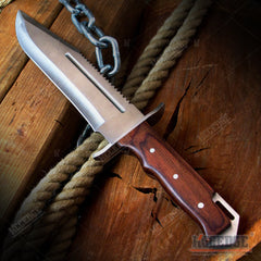 16" Saw Back Fixed Blade Knife Bowie Hunting Survival Wood w/ Sheath