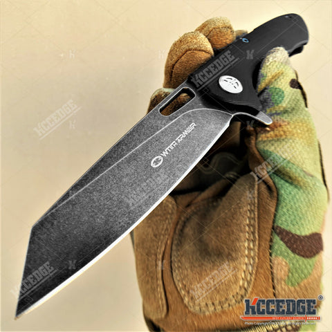 8" Tactical Knife Dark Gray Stonewash D2 Steel Blade with Ball Bearing System Paired With G10 Handle Scales Hunting Knife Camping Gear