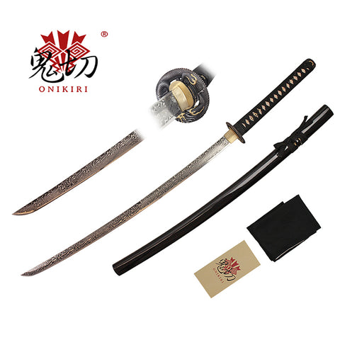 41" HANDMADE 1045 Carbon Steel Engraved Blade ONIKIRI NINJA SWORD w/Dragon Tsuba