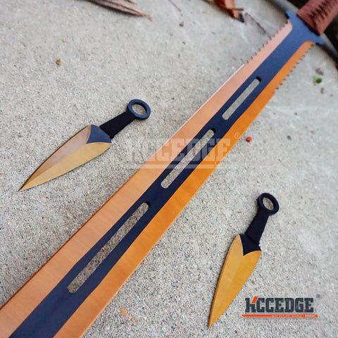 28" Technicolor 2PC Ninja Sword Machete Throwing Knife Full Tang Combat w/Sheath