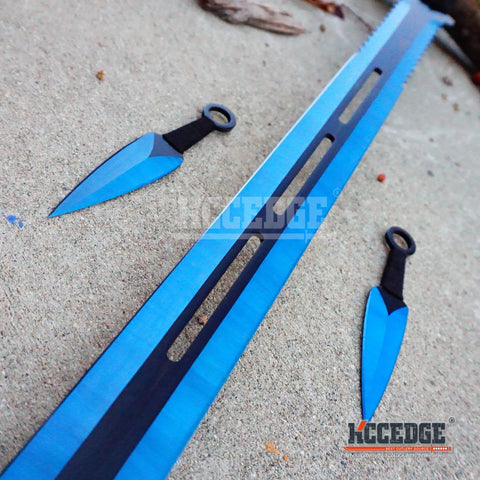 Ninja Blue Sword with 2 pcs Throwing Knife Set