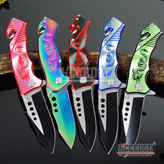 5 COLOR  8" HUNTING CAMPING FISHING RESCUE DROP POINT RAZOR Blade Assisted Open