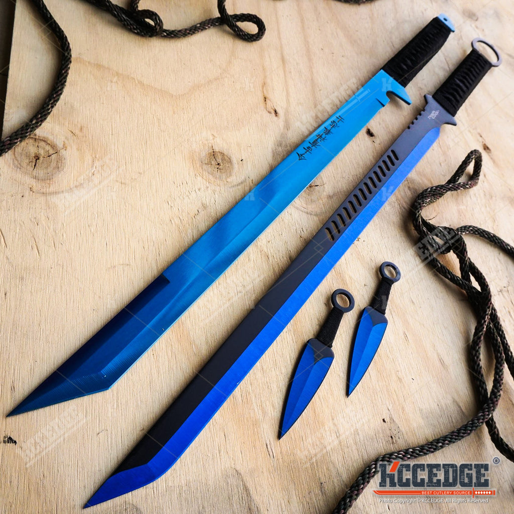 9 PC Blue Tactical Ninja Sword Knife Set
