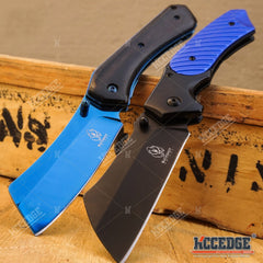 2PC BUCKSHOT SET Assisted CLEAVER Style Blade + CLEAVER Folding Pocket Knife
