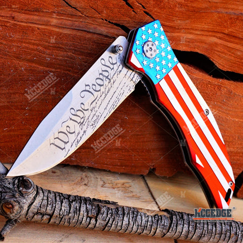 3PC COMBO FIXED US FLAG CLEAVER + BLACK Mini CLEAVER + "We The People" Knife