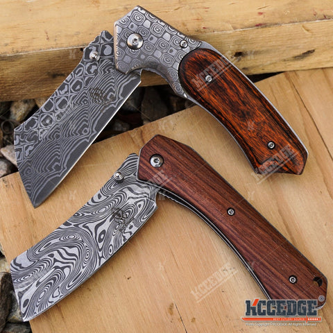 2PC BUCKSHOT SET Assisted CLEAVER Style Blade + CLEAVER Folding Pocket Knife