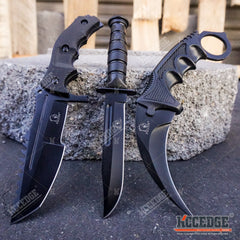 3PC COMBO CSGO Tactical Fixed Blade Knife Set - Hawkbill, Huntsman, Combat Knife