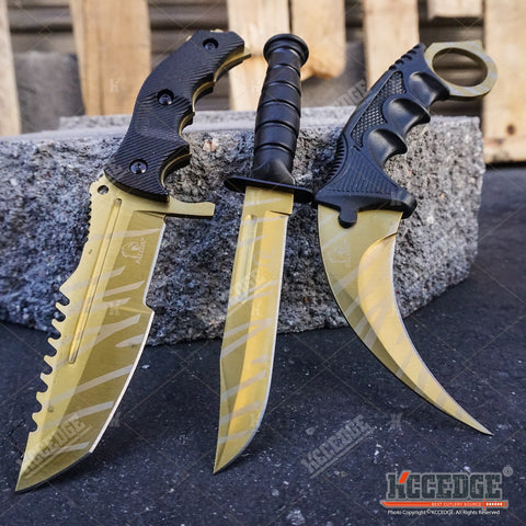 3PC COMBO CSGO Tactical Fixed Blade Knife Set - Hawkbill, Huntsman, Co –  KCCEDGE