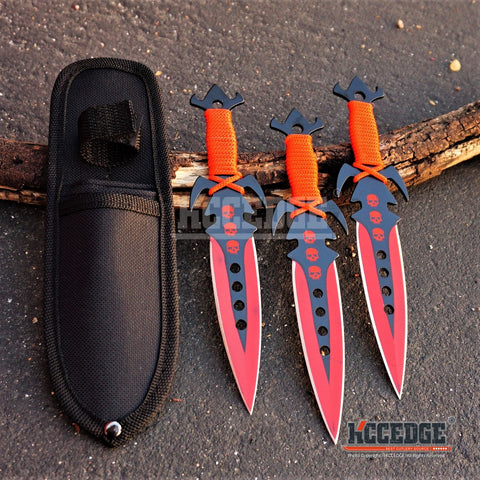 3 PC MINI NINJA 4.75 METAL THROWING KNIVES SET w/ SHEATH Kunai Combat  Tactical