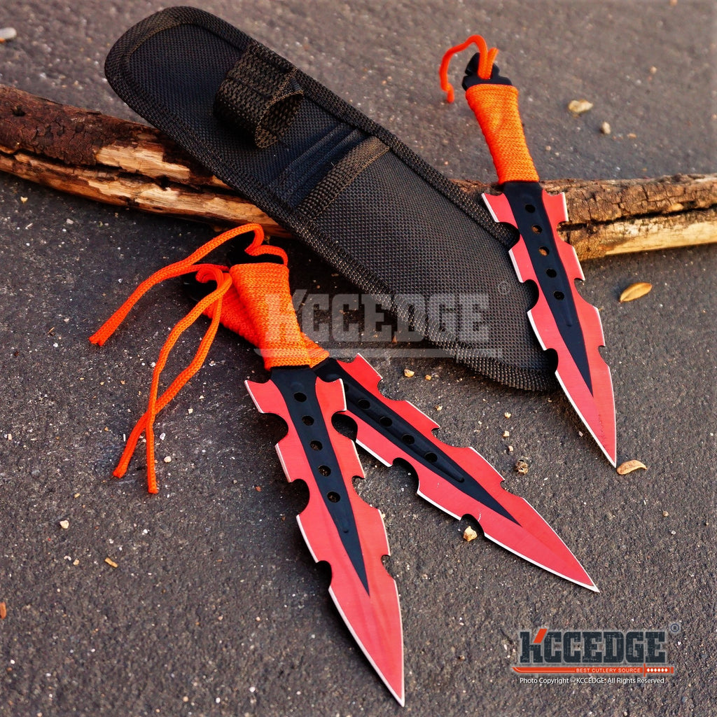 9” 3 pc Ninja Kunai Sport Throwing Knife Set With Nylon Shea