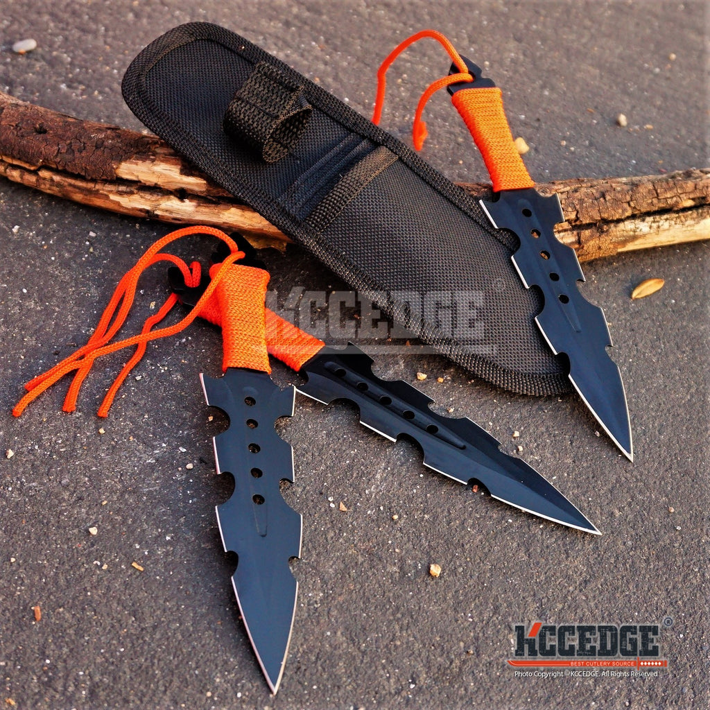  3Pc 7.5 Ninja Tactical Combat RAINBOW Kunai Throwing Knife Set  w/Sheath Hunting : Sports & Outdoors