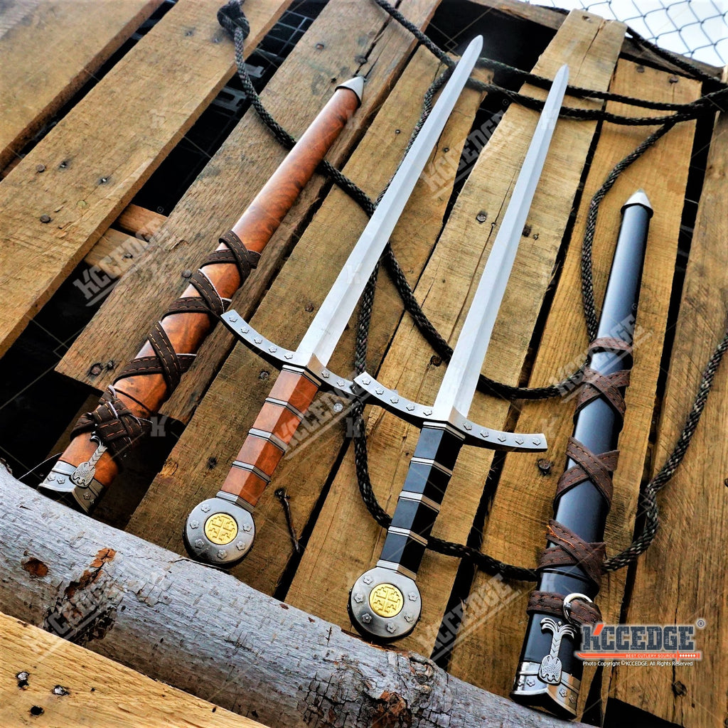 KCCEDGE King Arthur Excalibur Crusader Medieval Sword – Stainless Steel – Includes Scabbard – 2 Styles – Combat/Survival