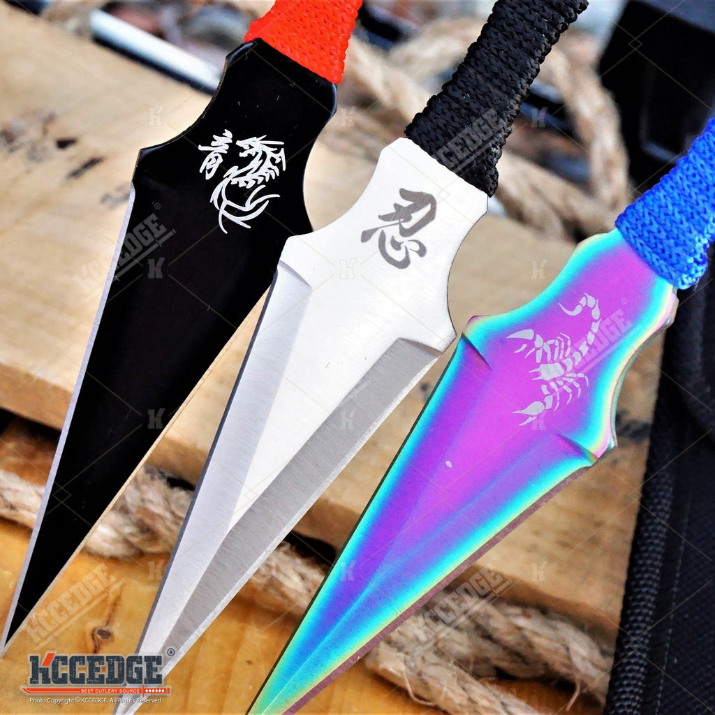 3 PC MINI NINJA 4.75 METAL THROWING KNIVES SET w/ SHEATH Kunai