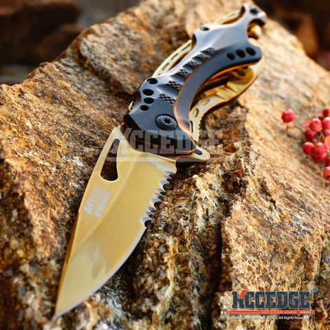 MTECH 8" 3.5MM SURVIVAL TACTICAL TI COATED Camping Pocket Knife w/Bottle Opener