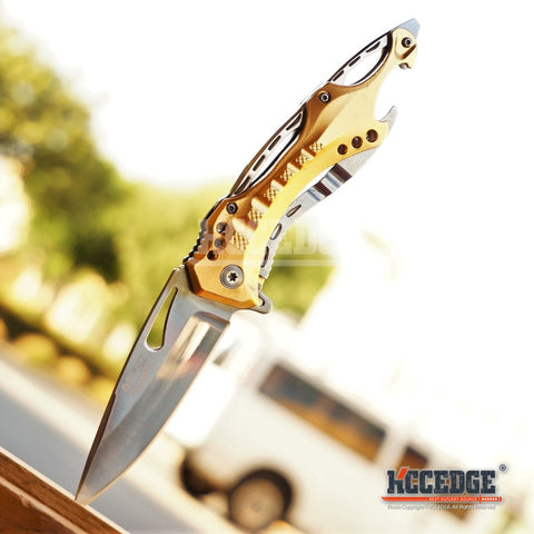 MTECH 8" 3.5MM SURVIVAL TACTICAL TI COATED Camping Pocket Knife w/Bottle Opener