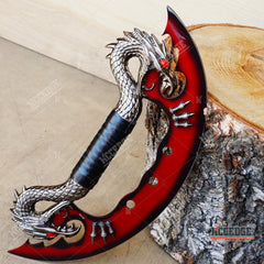 Double FIRE Dragon Display Collectibles Unsharpened Blade with Wooden Stand