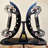 Image of Double FIRE Dragon Display Collectibles Unsharpened Blade with Wooden Stand