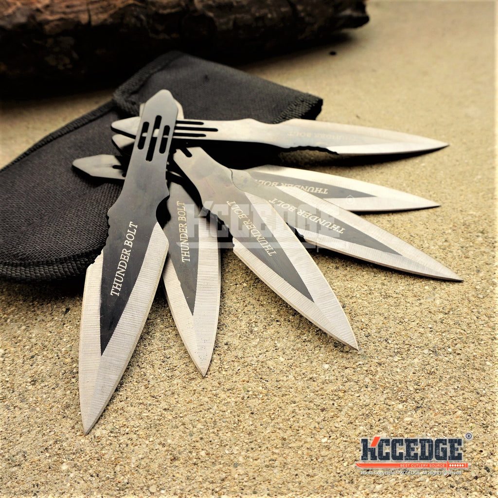 6PC 5.5 Thunder Bolt Throwing Knife Ninja Kunai w/ Arm Sheath Pouch –  KCCEDGE