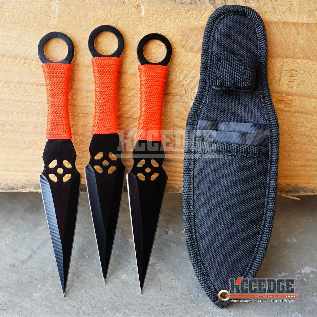 3 PC MINI NINJA 4.75 METAL THROWING KNIVES SET w/ SHEATH Kunai