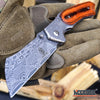 Image of 4PC Damascus Etched Cleaver Set - 1 FIXED BLADE + 3 ASSISTED OPEN FOLDING KNIVES