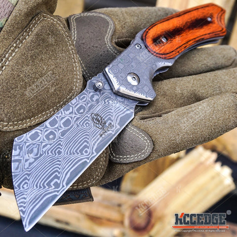 2PC MULTITOOL KNIFE SET Gold WRENCH KNIFE + Damask CLEAVER Pocket Knife