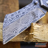 Image of 2PC CLEAVER Chrome American Flag FIXED Knife + BUCKSHOT Damascus Etched CLEAVER