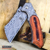 Image of 4PC Damascus Etched Cleaver Set - 1 FIXED BLADE + 3 ASSISTED OPEN FOLDING KNIVES