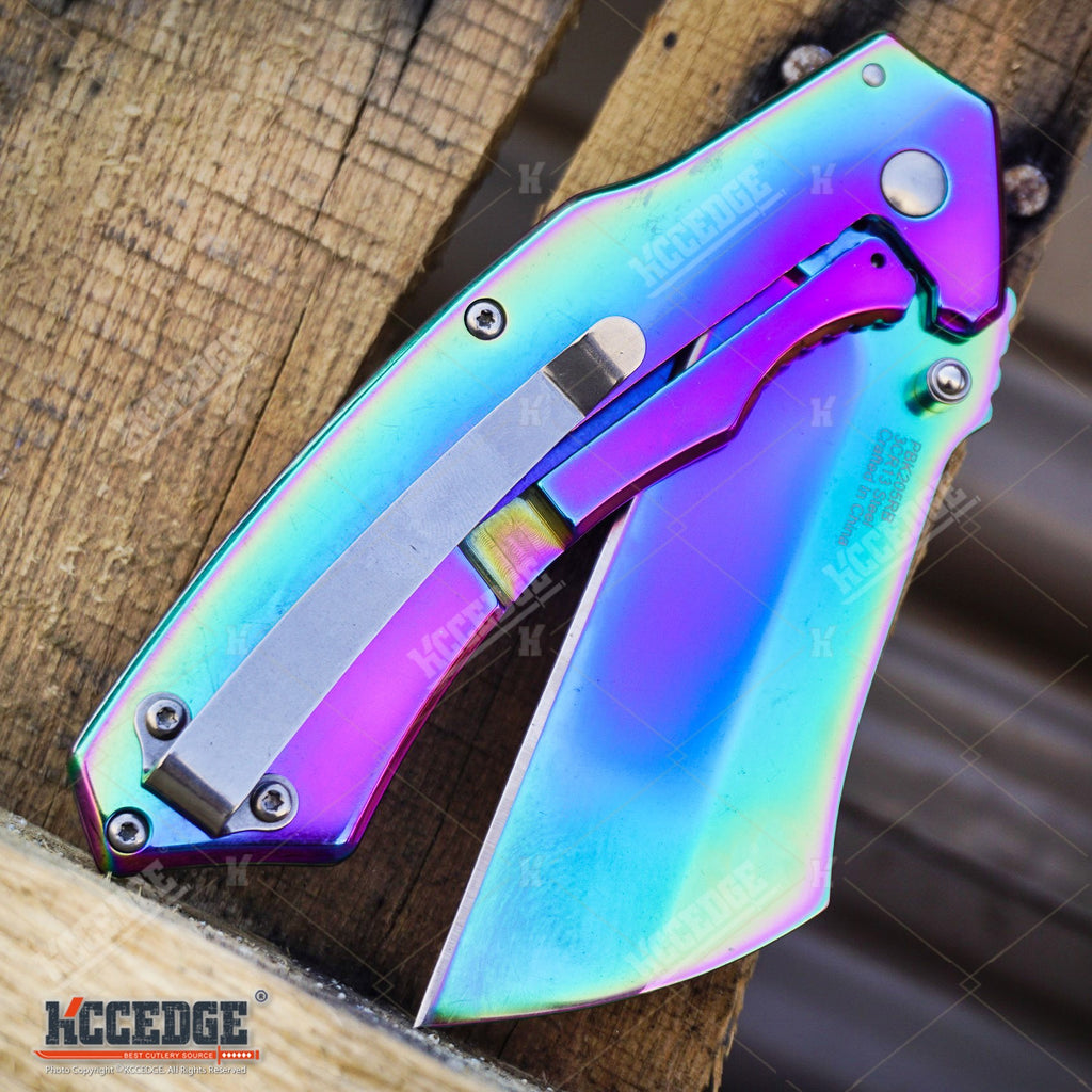 2 PC Rainbow Set CLEAVER SHAVER Style Folding Pocket Knife + EDC Mecha –  KCCEDGE