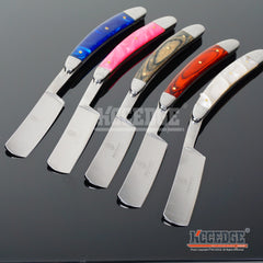 10" BUCKSHOT STRAIGHT RAZOR Stainless Steel Blade Pocket Knife w/ Inlay Handle