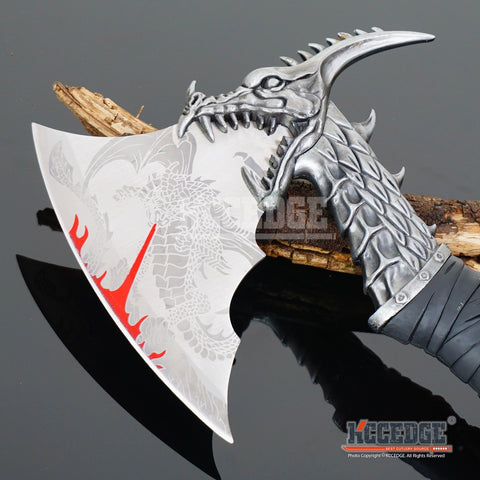 14.5" Fantasy Dragon Axe Knife Sword Dagger w/ Display Stand