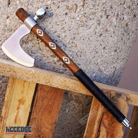 19" NATIVE AMERICAN TOMAHAWK Replica Hatchet PEACE PIPE with Functional Pipe