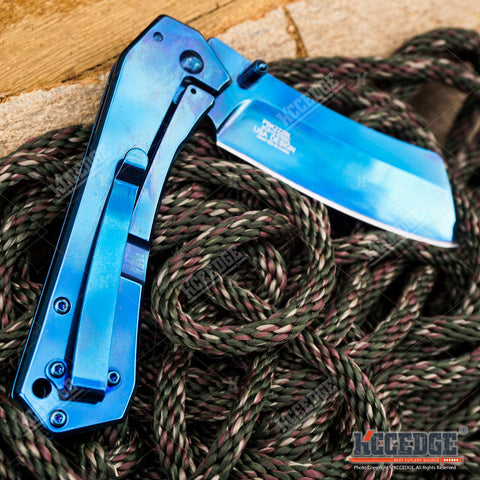Camping Hunting Assisted Open 8" Pocket Folding Knife CLEAVER SHAVER STYLE Blade EDC KNIFE