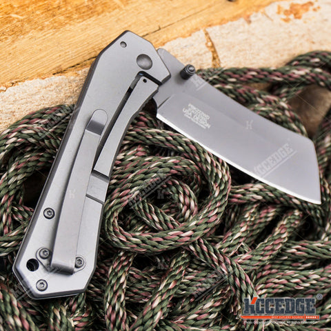 Camping Hunting Assisted Open 8" Pocket Folding Knife CLEAVER SHAVER STYLE Blade EDC KNIFE