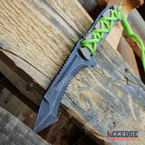 4 Types 9" MILSPEC BIO COMBAT Survival Stonewash FIXED BLADE KNIFE Neon Green Paracord Wrapped G-10 Handle Hunting