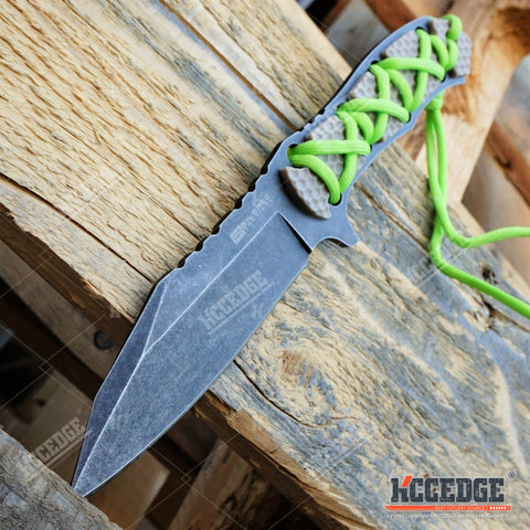 4 Types 9" MILSPEC BIO COMBAT Survival Stonewash FIXED BLADE KNIFE Neon Green Paracord Wrapped G-10 Handle Hunting