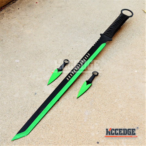 USA SELLER 27" Ninja Sword TANTO BLADE Machete w/ 2 Throwing Knife Full Tang Tactical Blade Black Katana