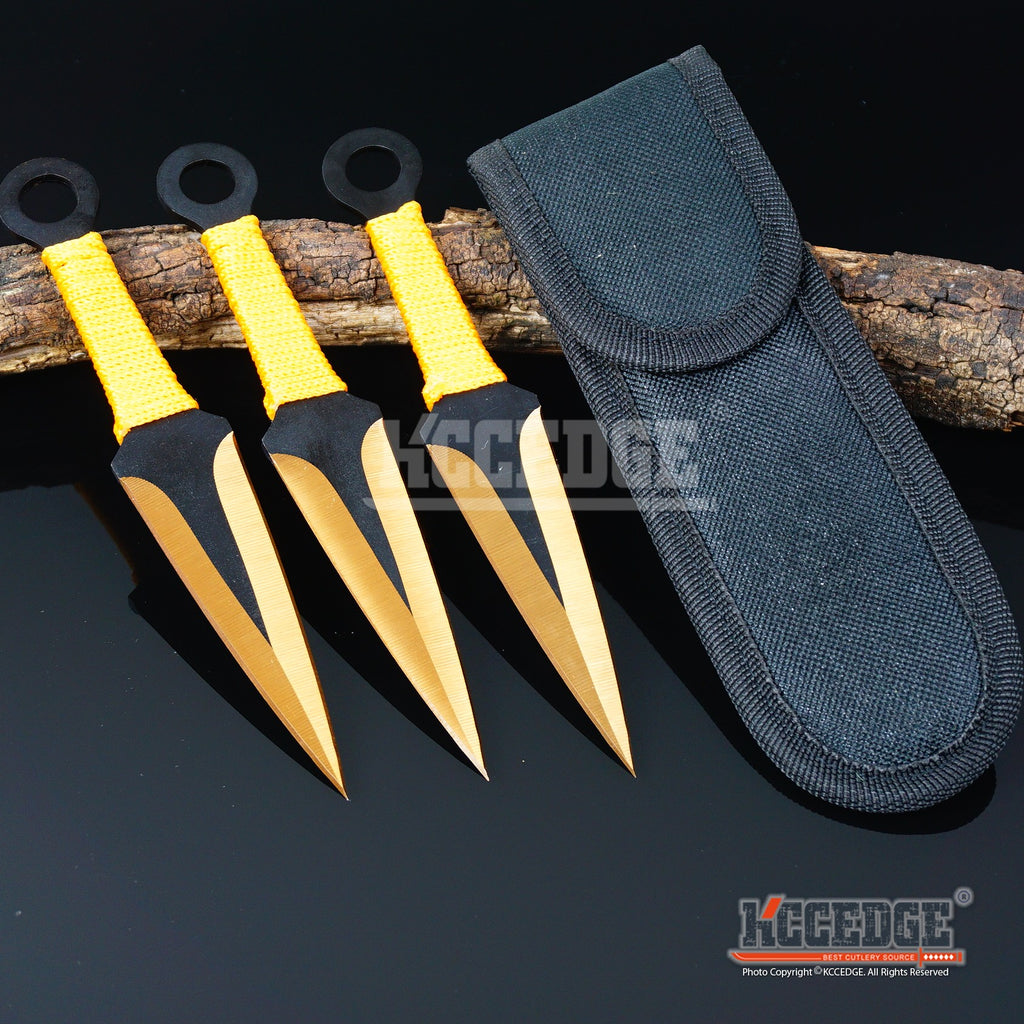 3PC 6.5 Ninja Tactical Skull CROSS Combat Ninjutsu Kunai Throwing Knife Set  NEW