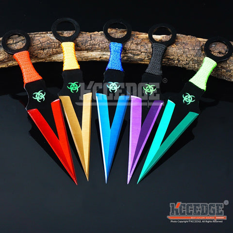 3PC 6.5" Ninja Kunai Biohazard Technicolor Zombie Throwing Knife Set +Sheath